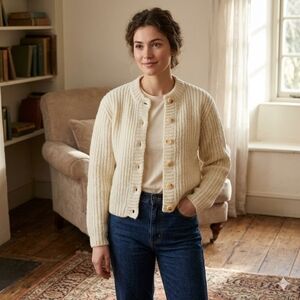 Vintage Mohair Blend Cream Cardigan Medium Neutral Classic